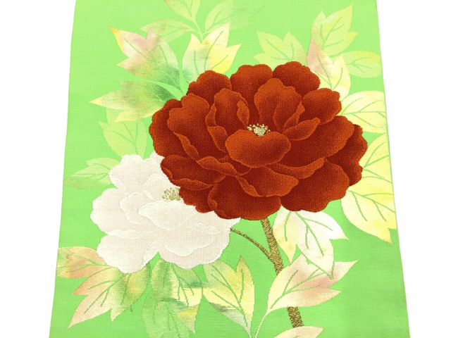 リサイクル 牡丹模様織出し名古屋帯：リサイクル・アンティーク着物の